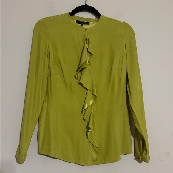 Lafayette 148 Vibrant Green Ruffle Blouse top women 0 100% silk luxury soft boho